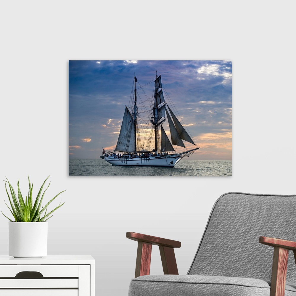 A modern room featuring Tourists on tall ship in the Pacific Ocean, Dana Point Harbor, Dana Point, Orange County, Califor...