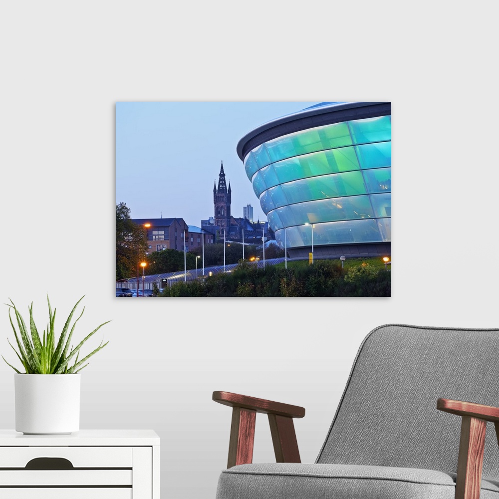 A modern room featuring Twilight view of the Hydro, Glasgow, Scotland, United Kingdom, Europe