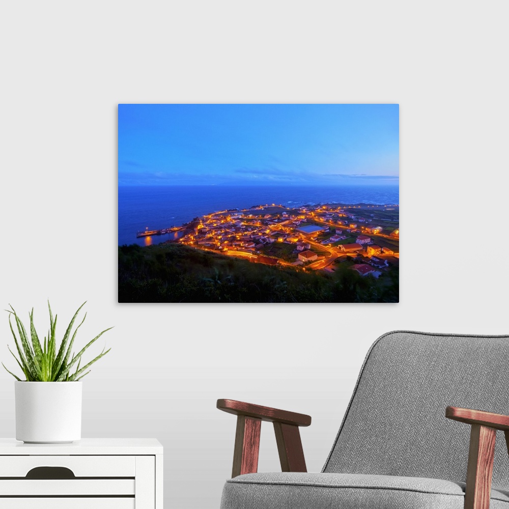 A modern room featuring Twilight view of the Vila do Corvo, Corvo, Azores, Portugal, Atlantic, Europe