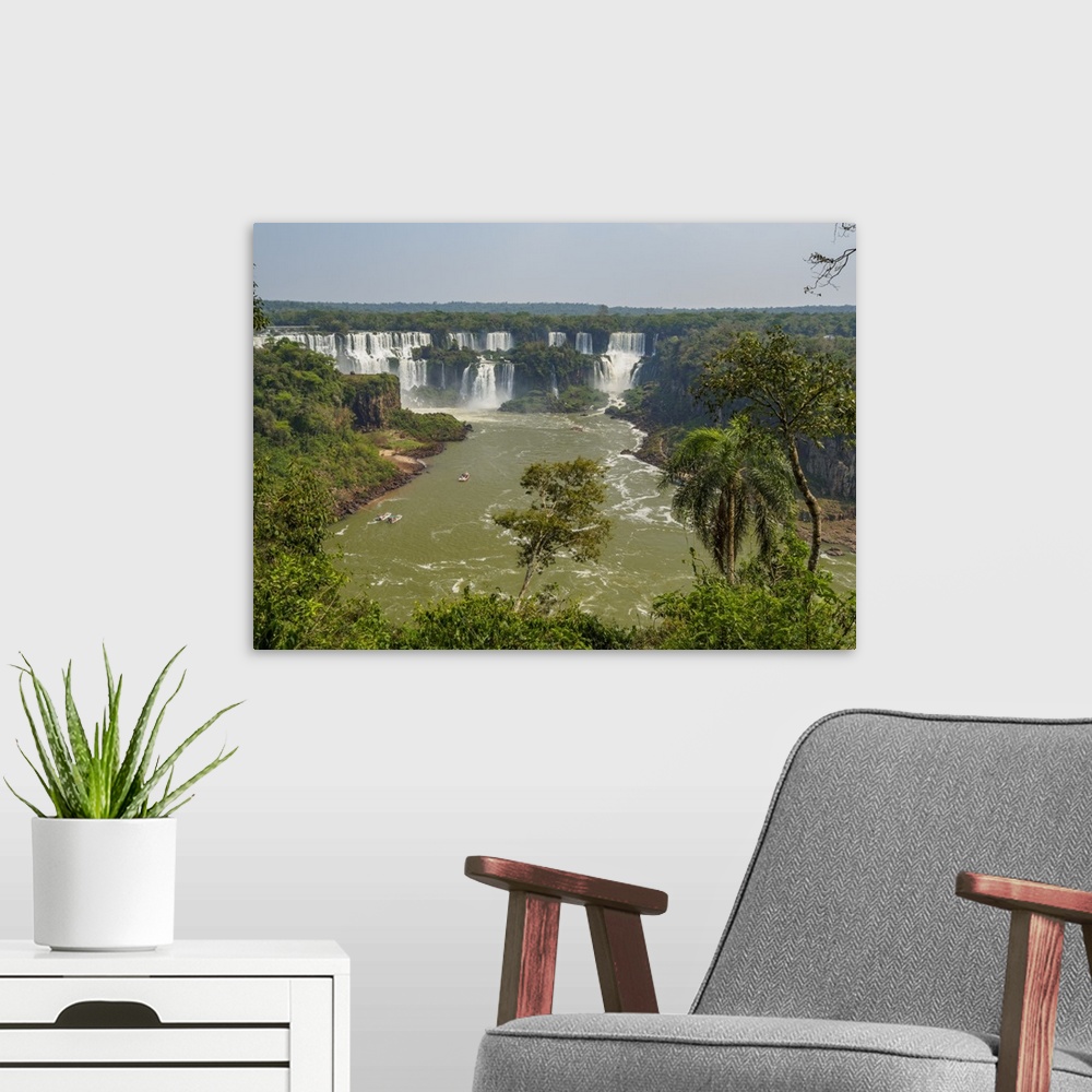 A modern room featuring View of the Iguazu Falls, UNESCO World Heritage Site, Foz do Iguacu, State of Parana, Brazil, Sou...