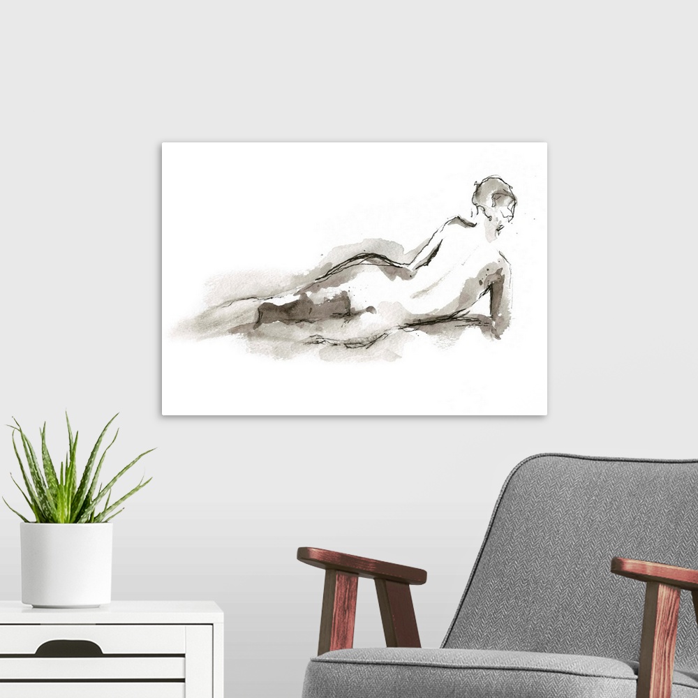 A modern room featuring Ink Figure Study I