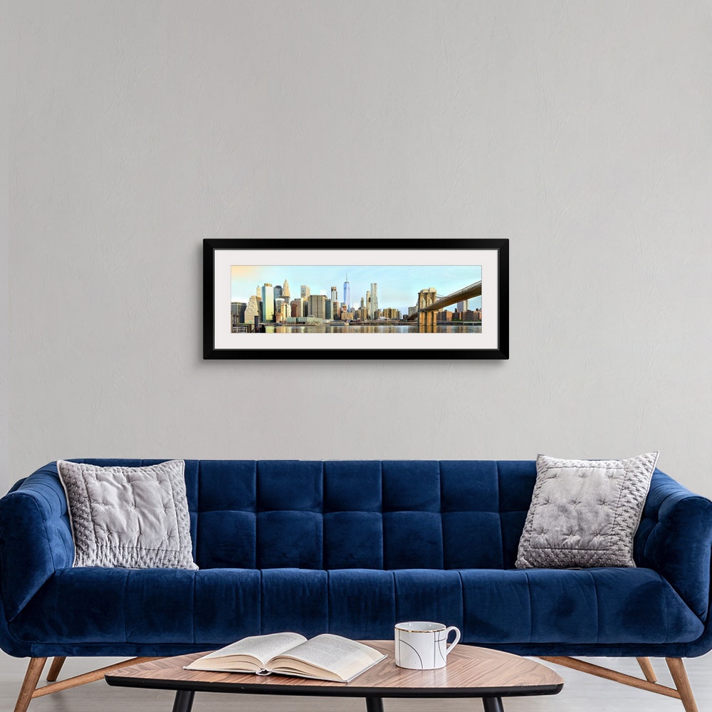 A modern room featuring Lower Manhattan Panoramic View With Brooklyn Bridge