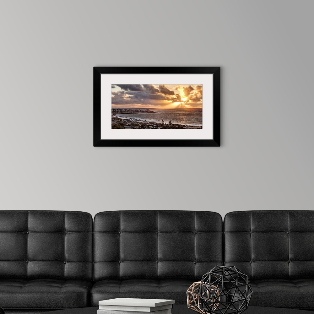 A modern room featuring USA, California, La Jolla, Panoramic view of La Jolla Shores and the village at sunset