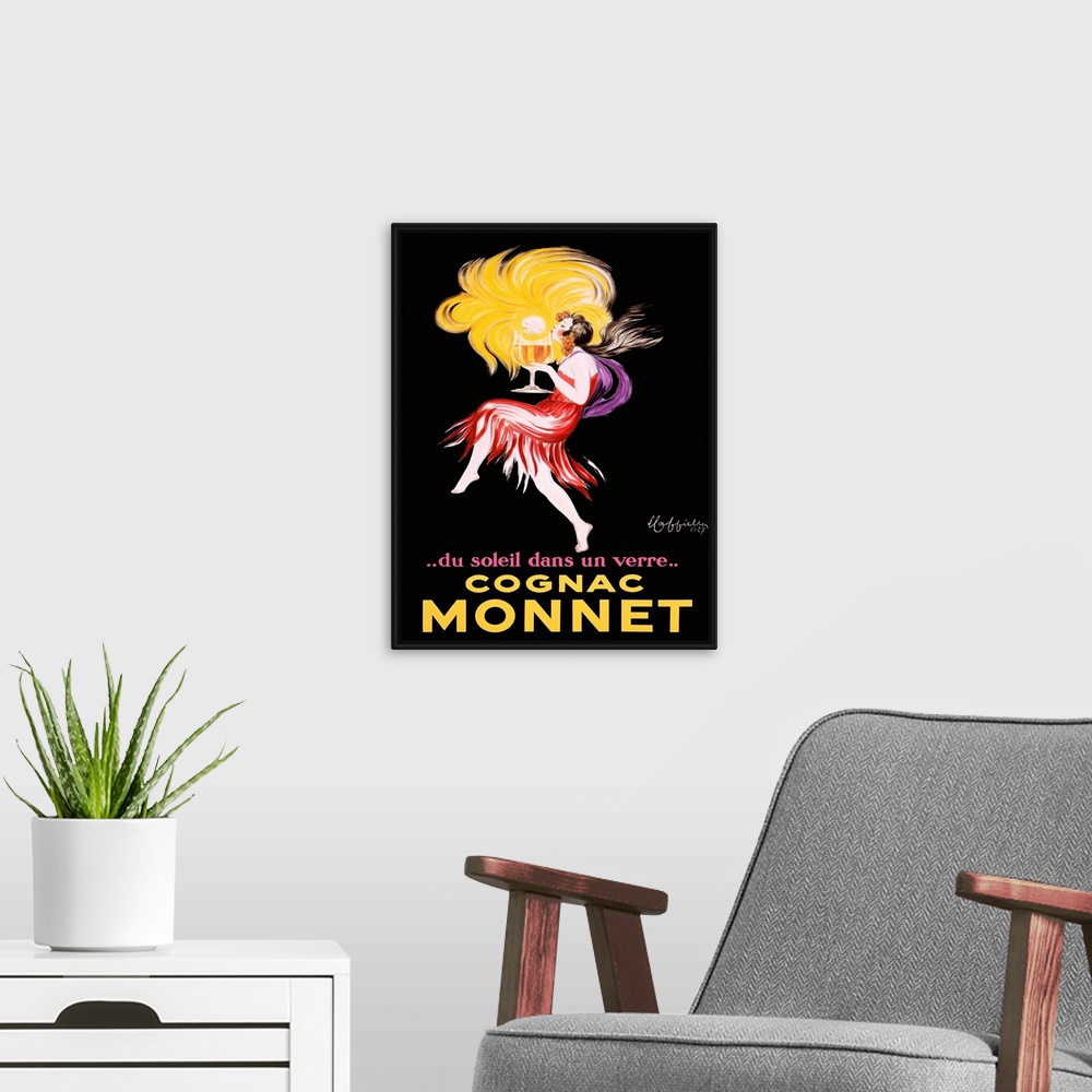 A modern room featuring Cognac Monnet Vintage Advertising Poster