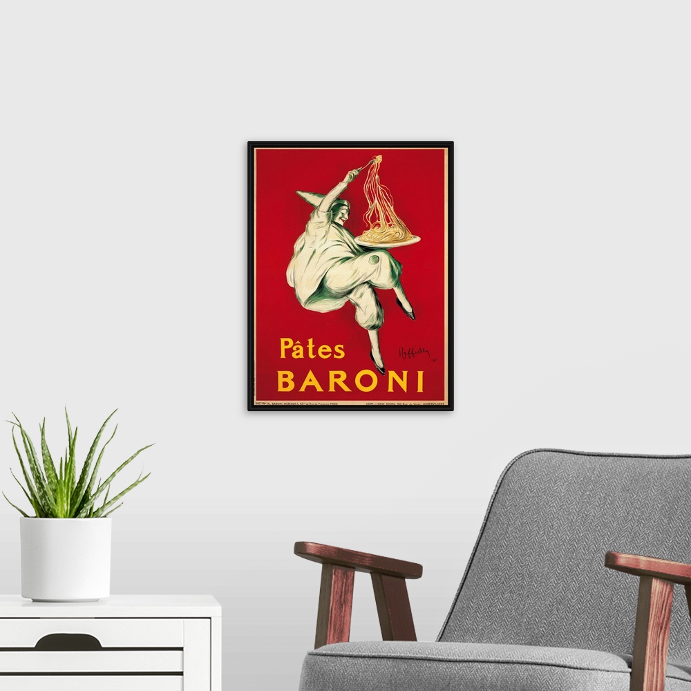 A modern room featuring Vintage advertisement of Pates Baroni, 1921 by Leonetto Cappiello.