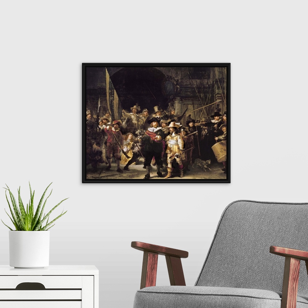 A modern room featuring The Night Watch