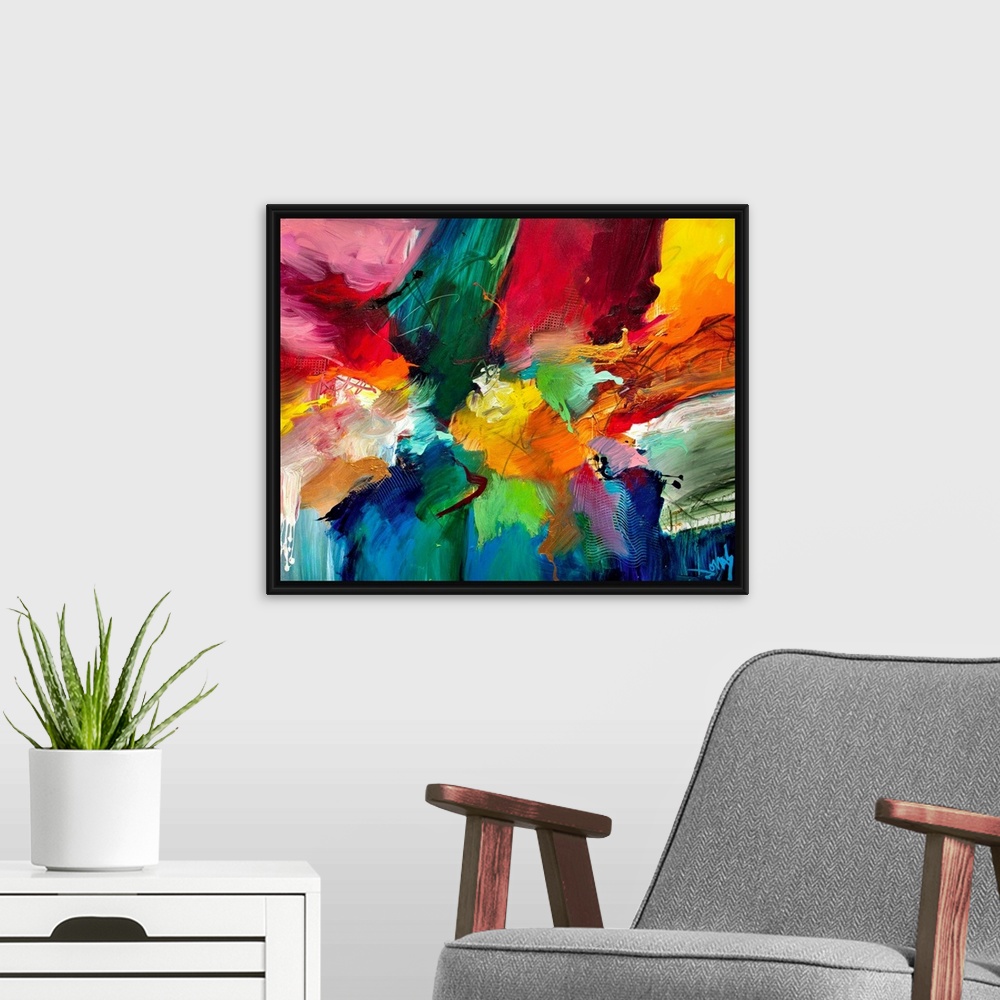 A modern room featuring Decorative accents for the home or office this abstract painting is made densely pack swathes of ...