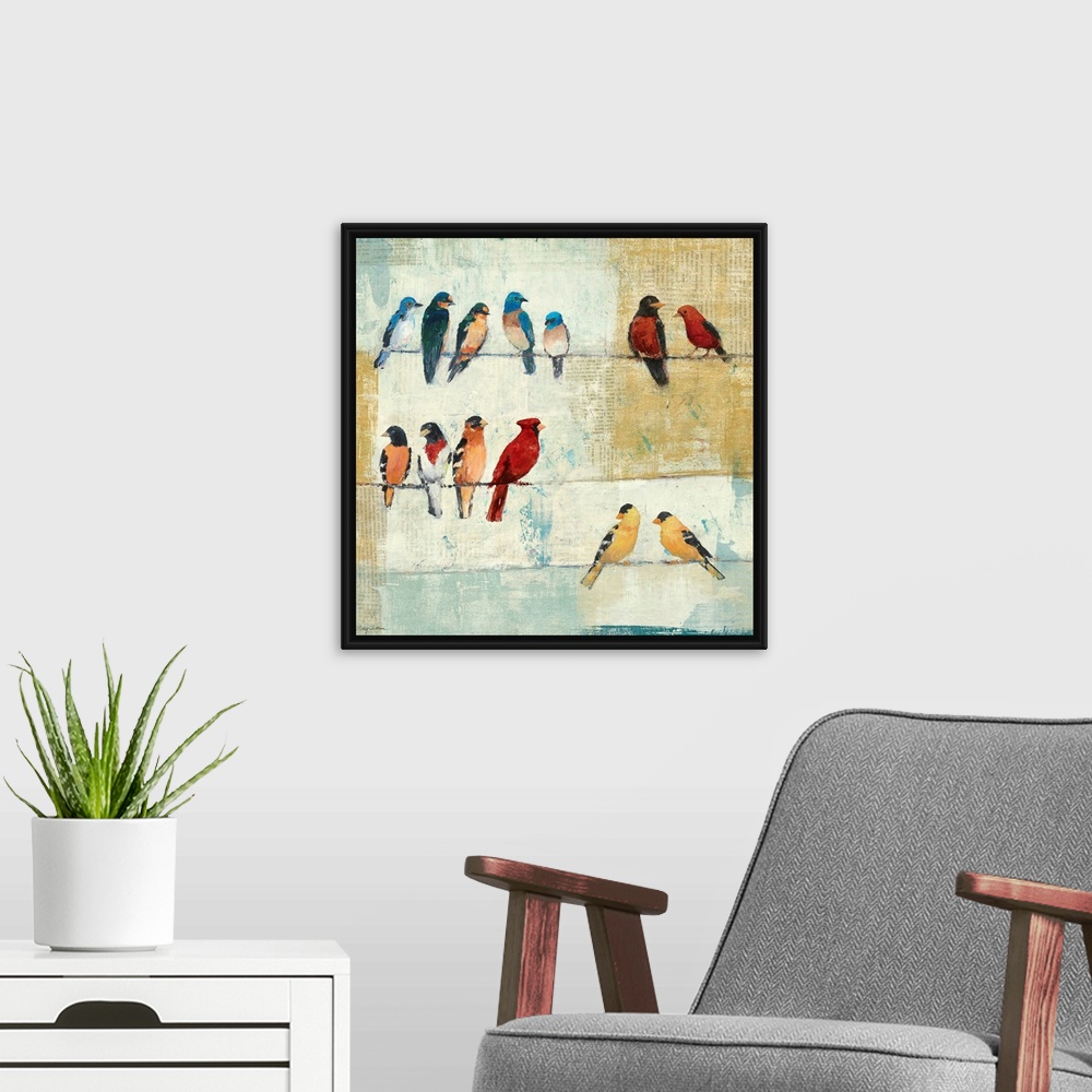 A modern room featuring This decorative accent features  North American birds, Mountain Bluebirds, Eastern Bluebirds, Bar...