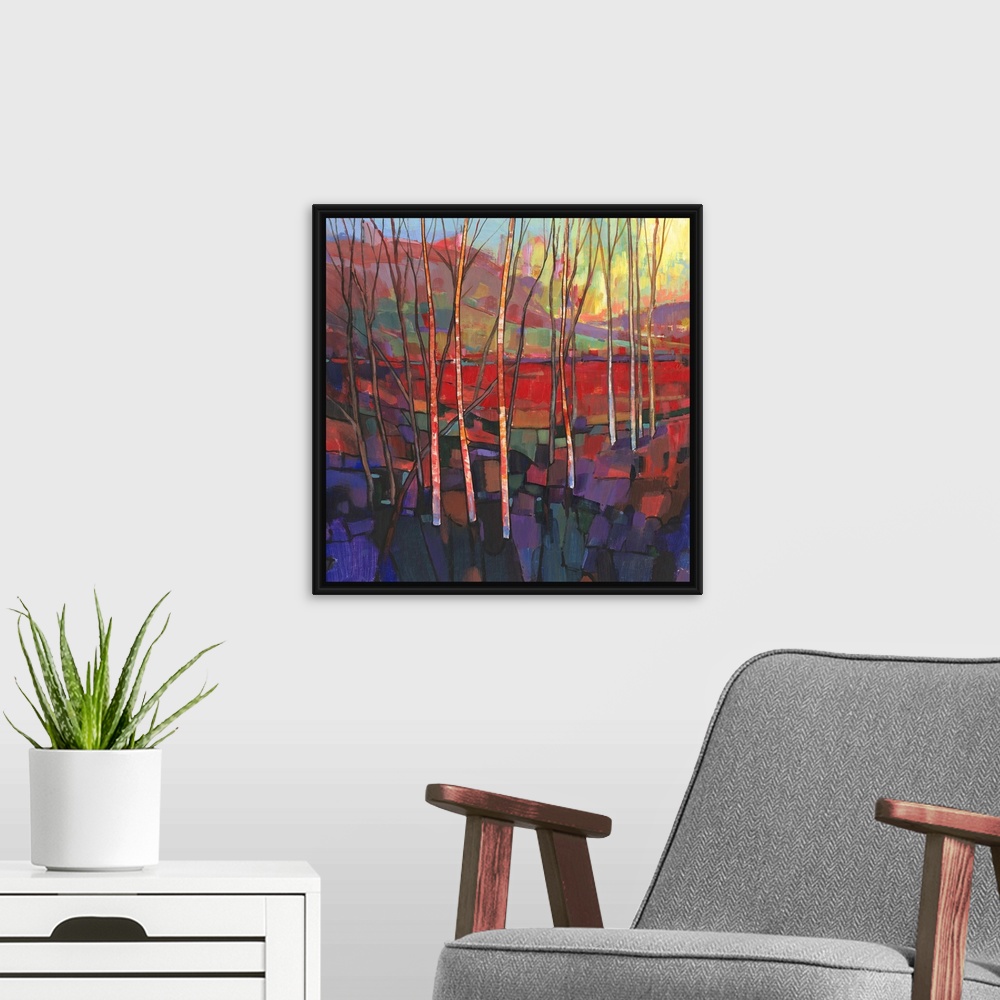 A modern room featuring Patchwork Trees II