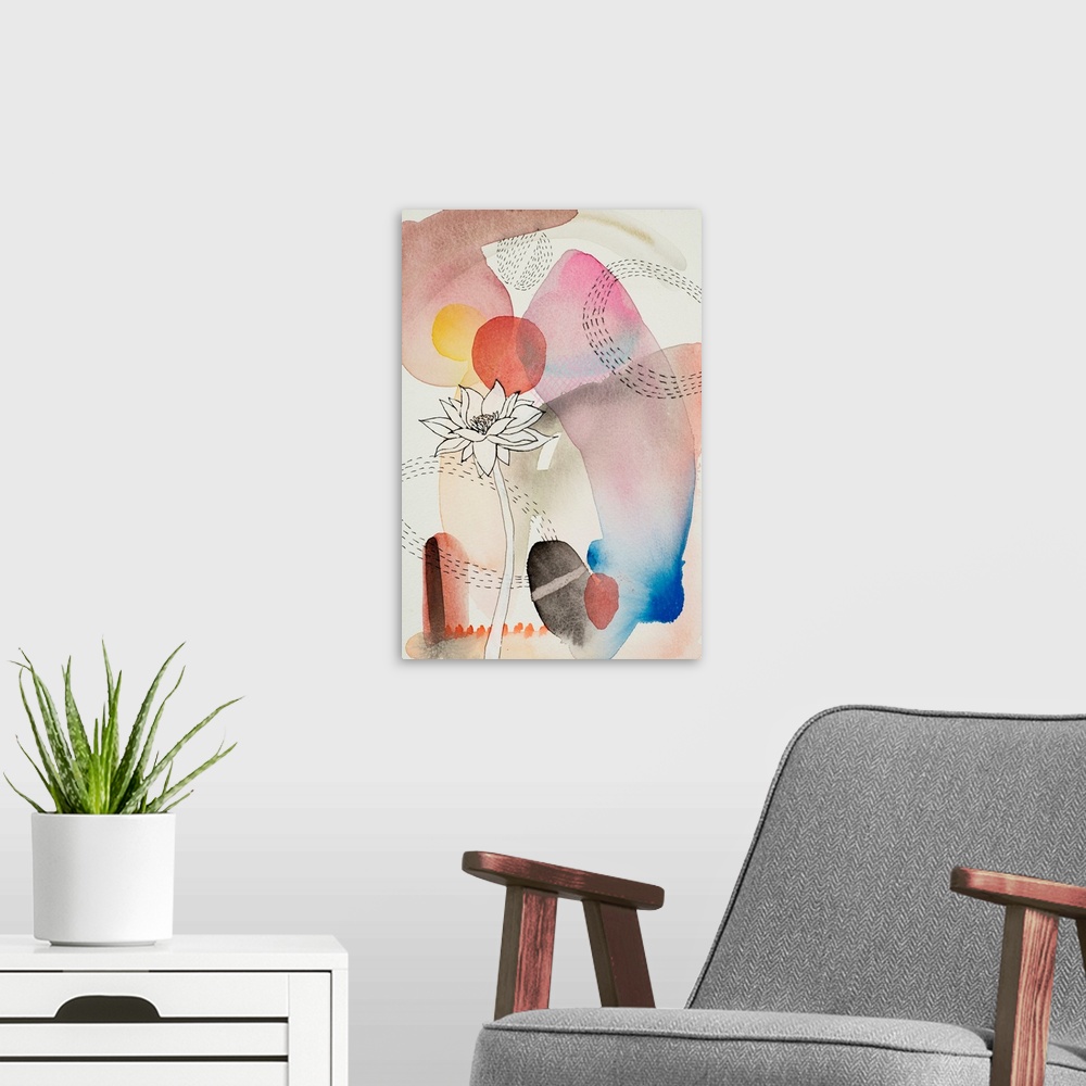 A modern room featuring Sketched Flower With Color 2