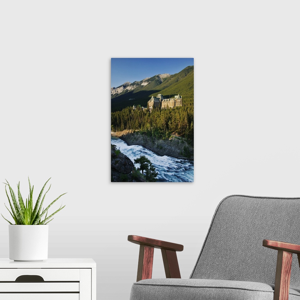 A modern room featuring Banff Springs Hotel And Bow Falls, Banff National Park, Alberta, Canada