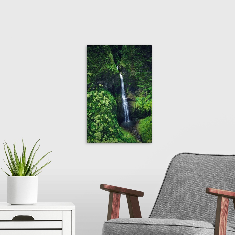 A modern room featuring Hawaii, Kauai, Waterfall On The Interior Regions Of The Island