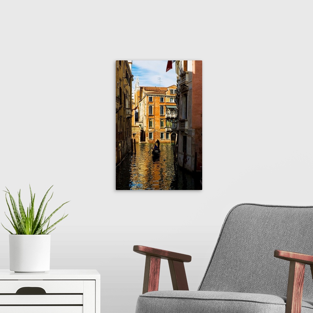 A modern room featuring Italy, Venice, Rowing gondola through canal