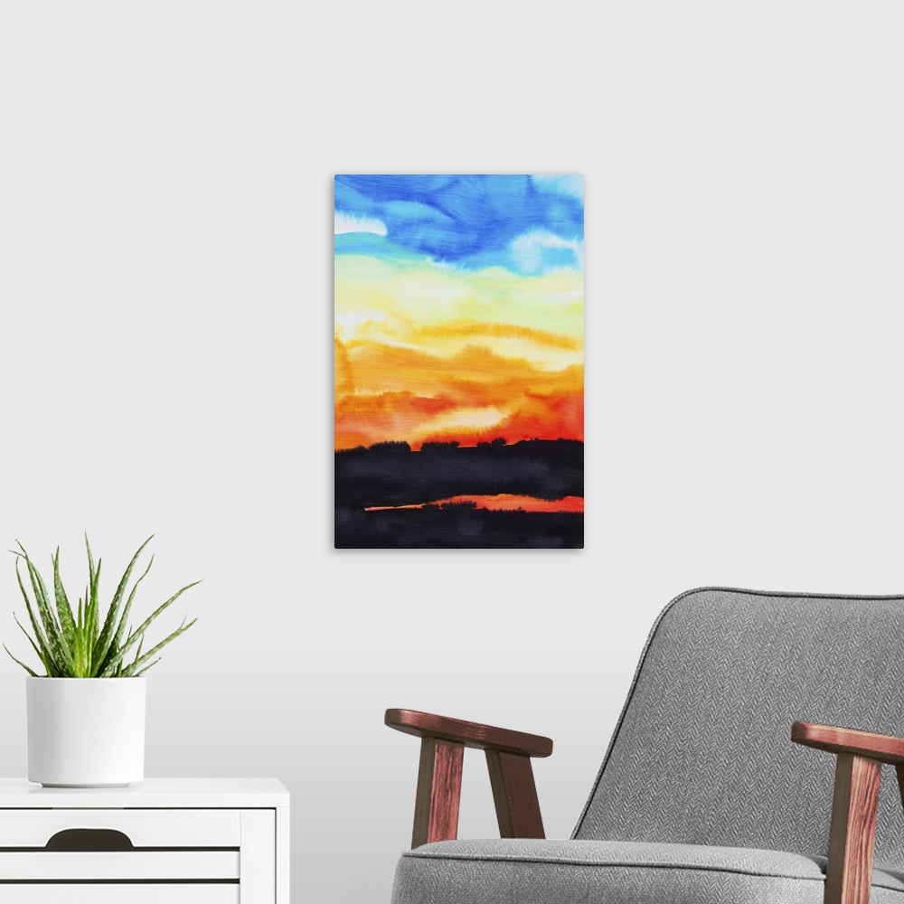A modern room featuring Watercolor painting of a lake of fire