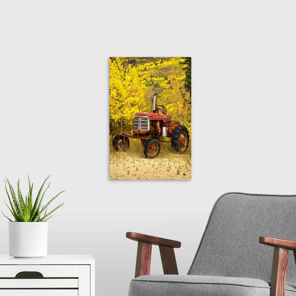 A modern room featuring Old Farm Tractor