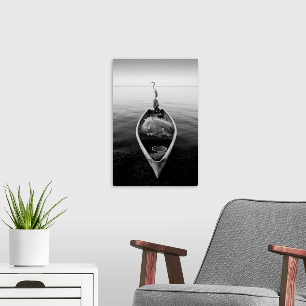 A modern room featuring Canoe And A Heron