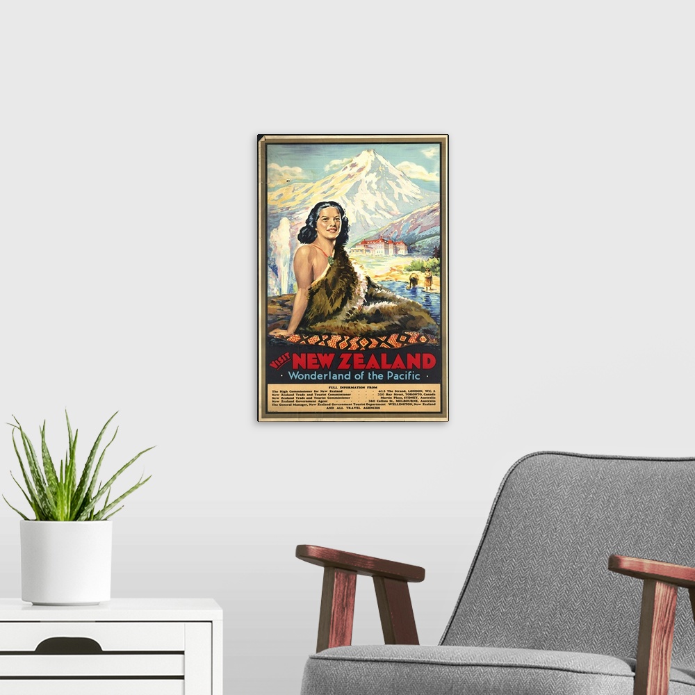 A modern room featuring New Zealand, Wonderland Of The Pacific - Vintage Travel Advertisement