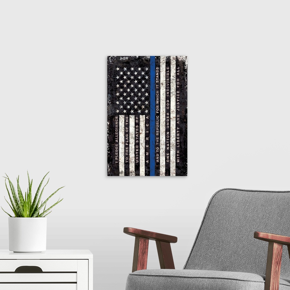 A modern room featuring Support our law enforcement with this stunning flag depiction