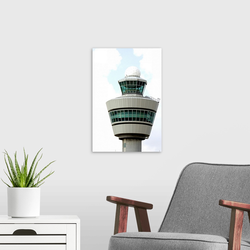 A modern room featuring Air traffic control tower at Schiphol Airport in Amsterdam, Netherlands.