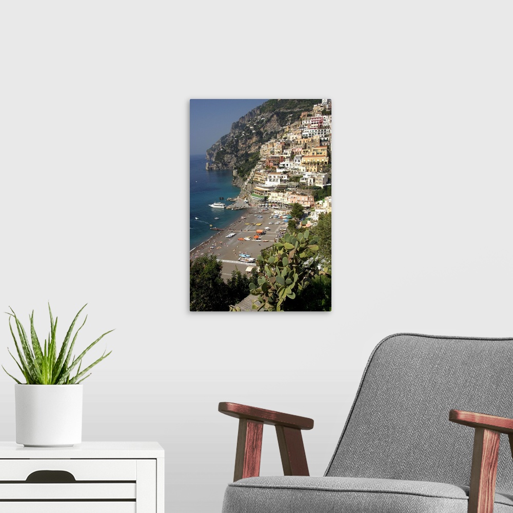 A modern room featuring Europe, Italy, Amalfi Coast, Bay of Salerno, Positano. Colorful coastal overlook.