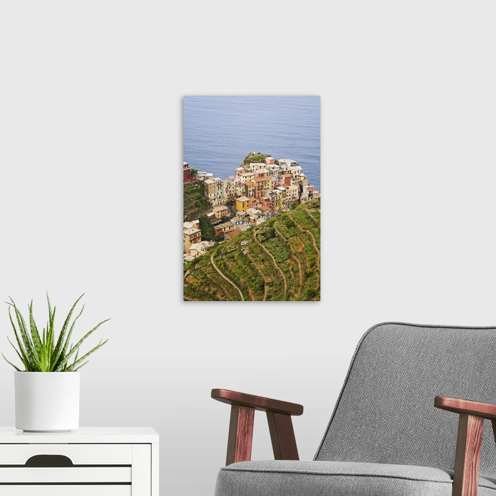 A modern room featuring Europe, Italy, Manarola. Overview of town.