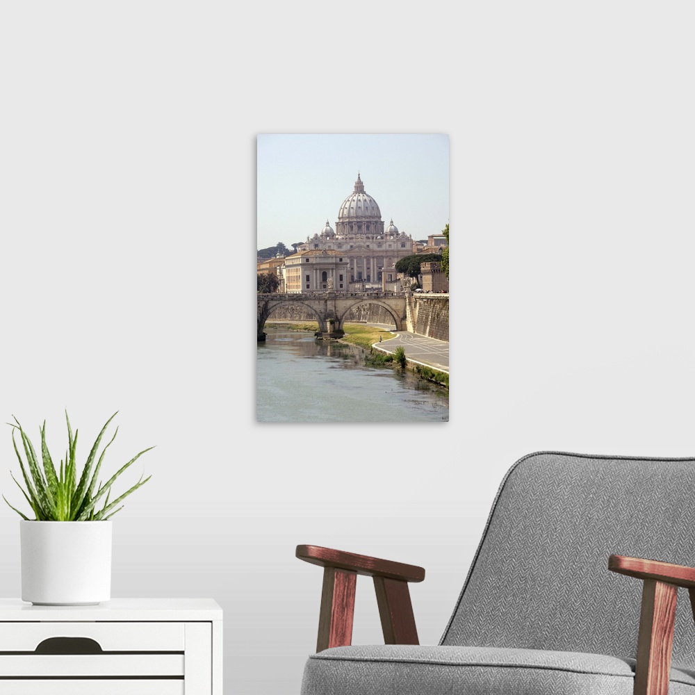 A modern room featuring Europe, Italy, Rome. St. Peter's Basilica (aka Basilica di San Pietro), Tiber River.