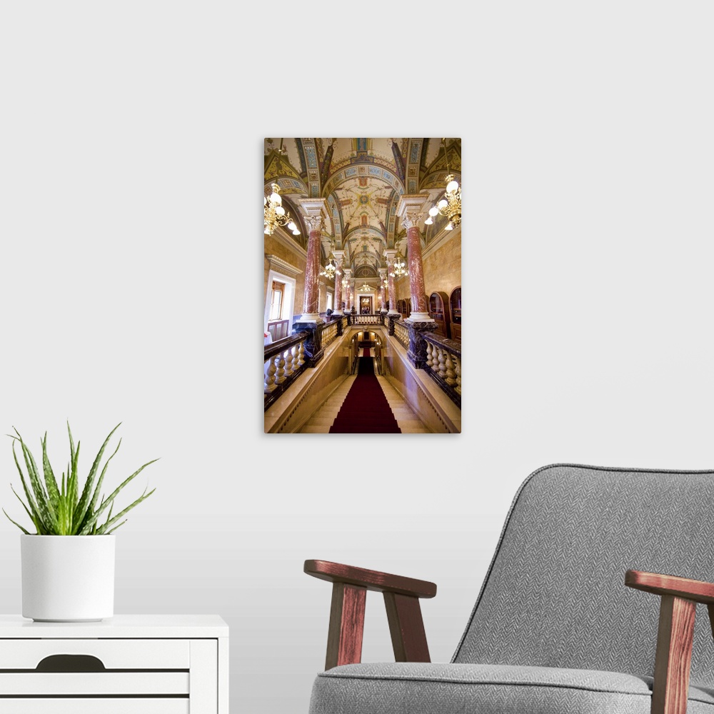 A modern room featuring Europe, Hungary, Budapest. Interior of Parliament Building, Budapest, Hungary Credit as: Jim Zuck...