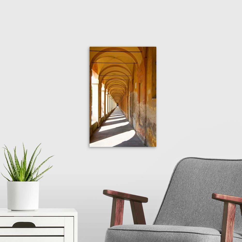 A modern room featuring Euope,Italy,BolognaLong Hallway Pellefrinaggio a San Luca with shadows