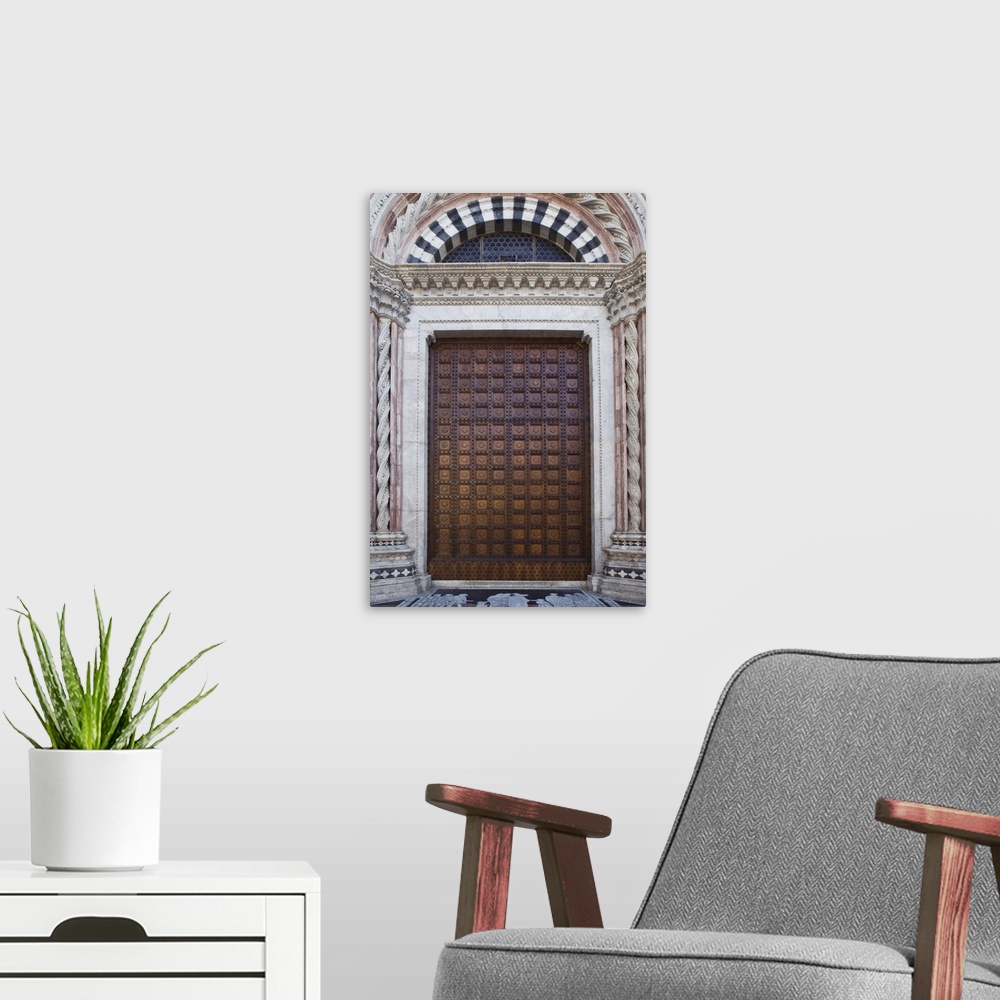 A modern room featuring Europe, Italy, Tuscany, Siena. Close-up of front door to the Duomo or local cathedral.