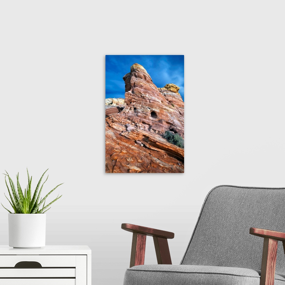 A modern room featuring North America, USA, Nevada, Valley of Fire State Park.  Early Morning Clouds and Colorful Striate...