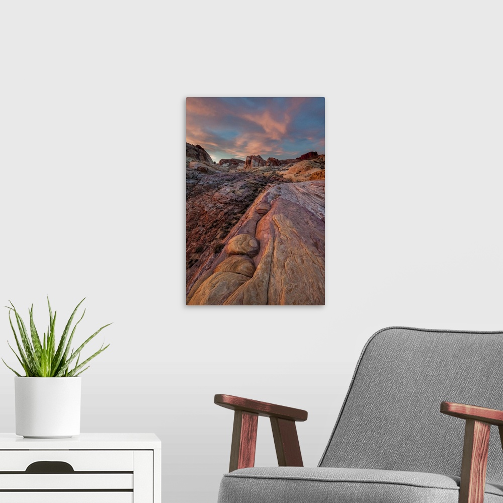 A modern room featuring North America, USA, Nevada, Valley of Fire State Park.  The abstract lines and designs of a small...