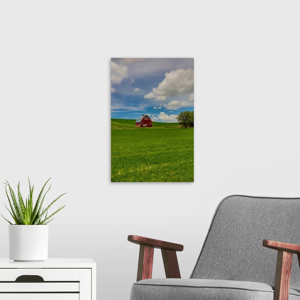 A modern room featuring North America, USA, Washington, Red Barn in Spring