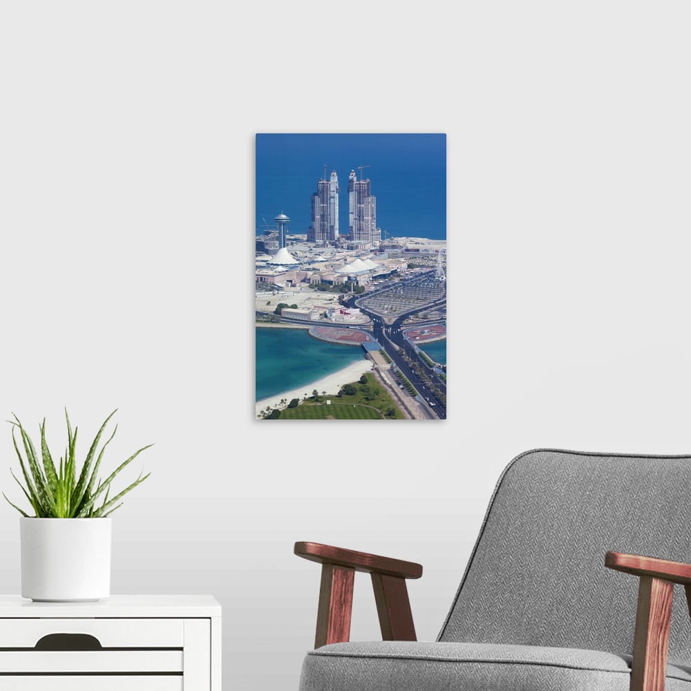 A modern room featuring UAE, Abu Dhabi, Marina Village and Arabian Gulf, aerial view