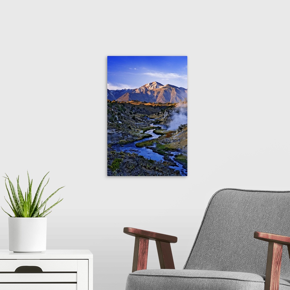 A modern room featuring USA, California, Sierra Nevada Mountains. Sunrise on geothermal area of Hot Creek.