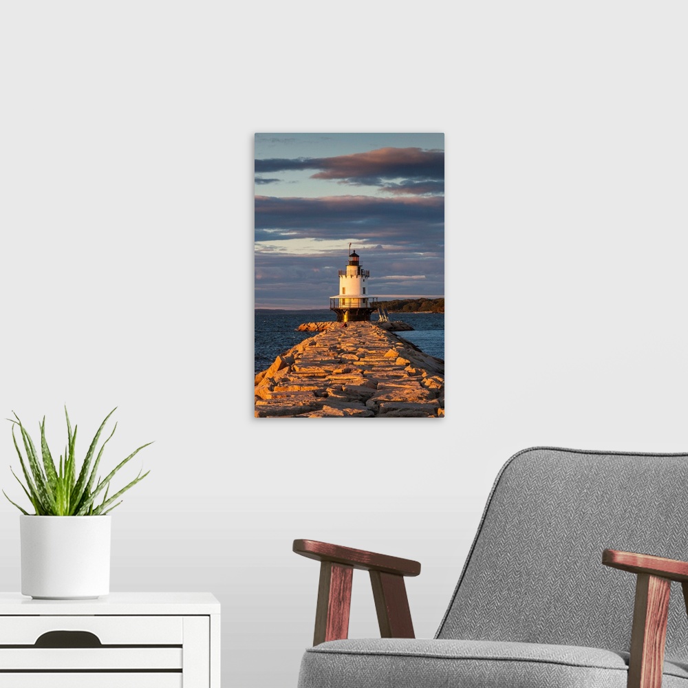A modern room featuring USA, Maine, Portland, Spring Point Ledge Lighthouse, sunset