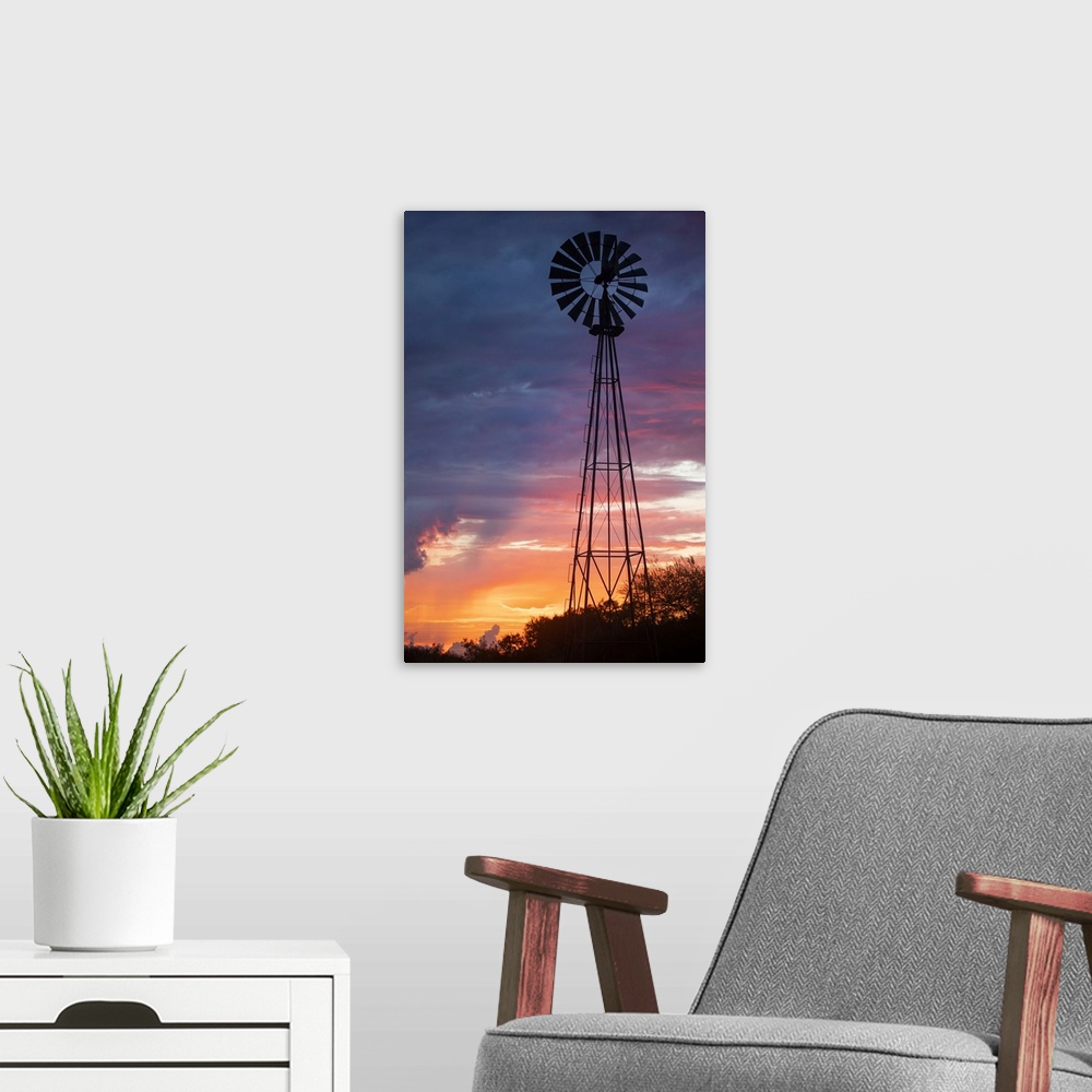 A modern room featuring Windmill at sunrise.