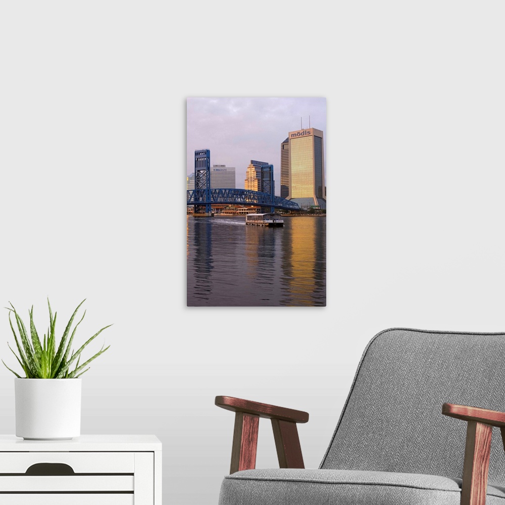 A modern room featuring United States, USA, Florida, Downtown reflecting on the St. Johns River and Main Street Bridge