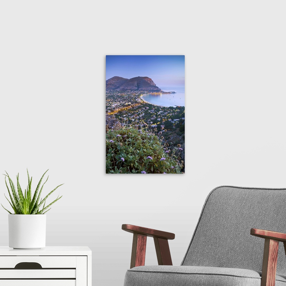 A modern room featuring Italy, Sicily, Palermo district, Mondello, View from Monte Pellegrino