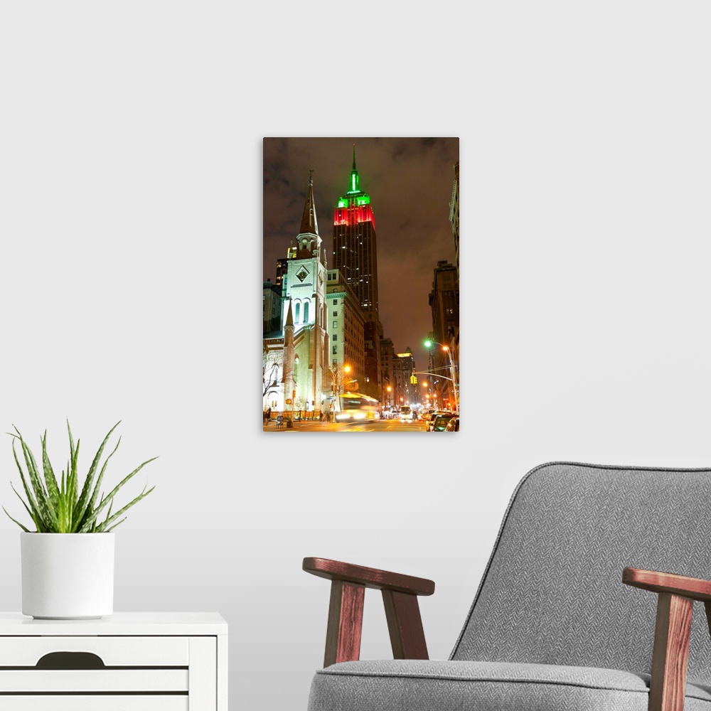 A modern room featuring New York, New York City, Christmas time, 5th avenue, Empire State bldg