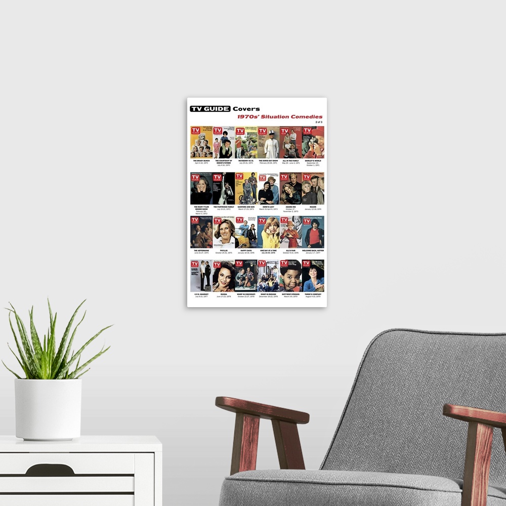 A modern room featuring 1970s' Situation Comedies #2 of 3, TV Guide Covers Poster, 2020. TV Guide.