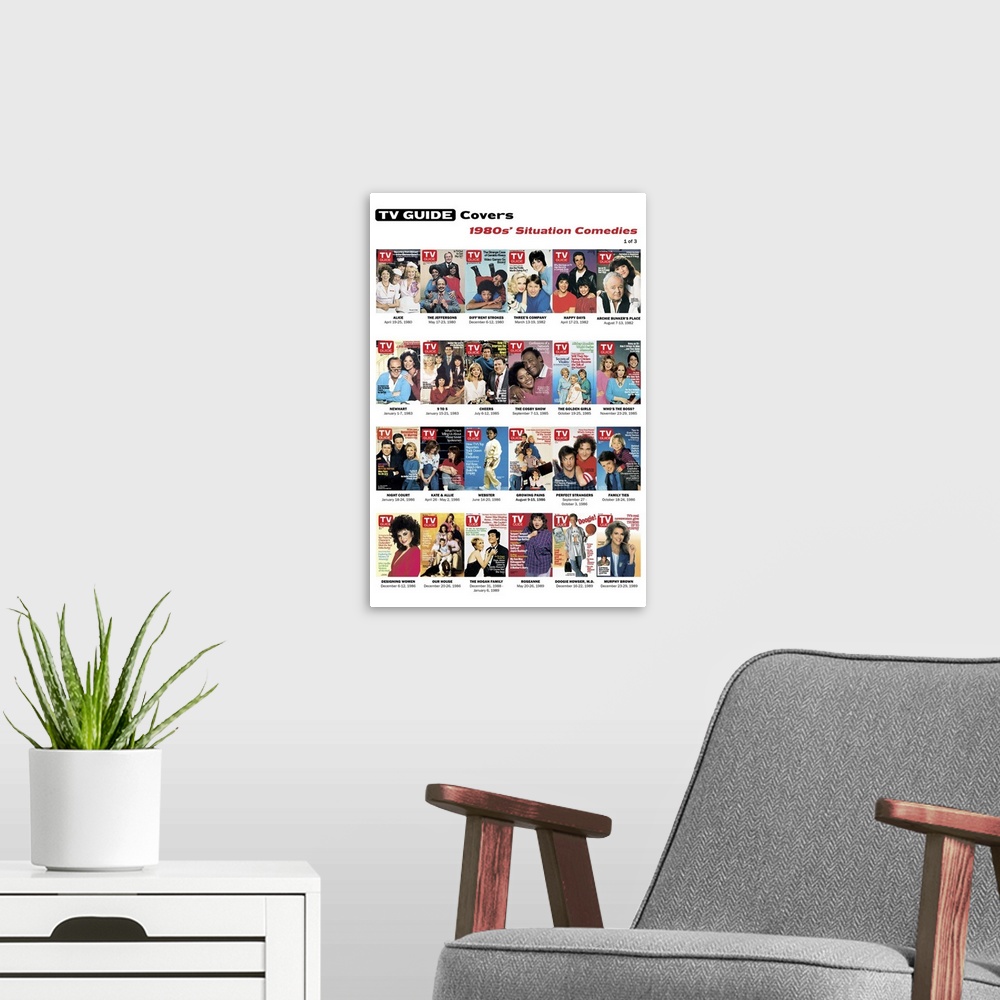 A modern room featuring 1980s' Situation Comedies #1 of 3, TV Guide Covers Poster, 2020. TV Guide.