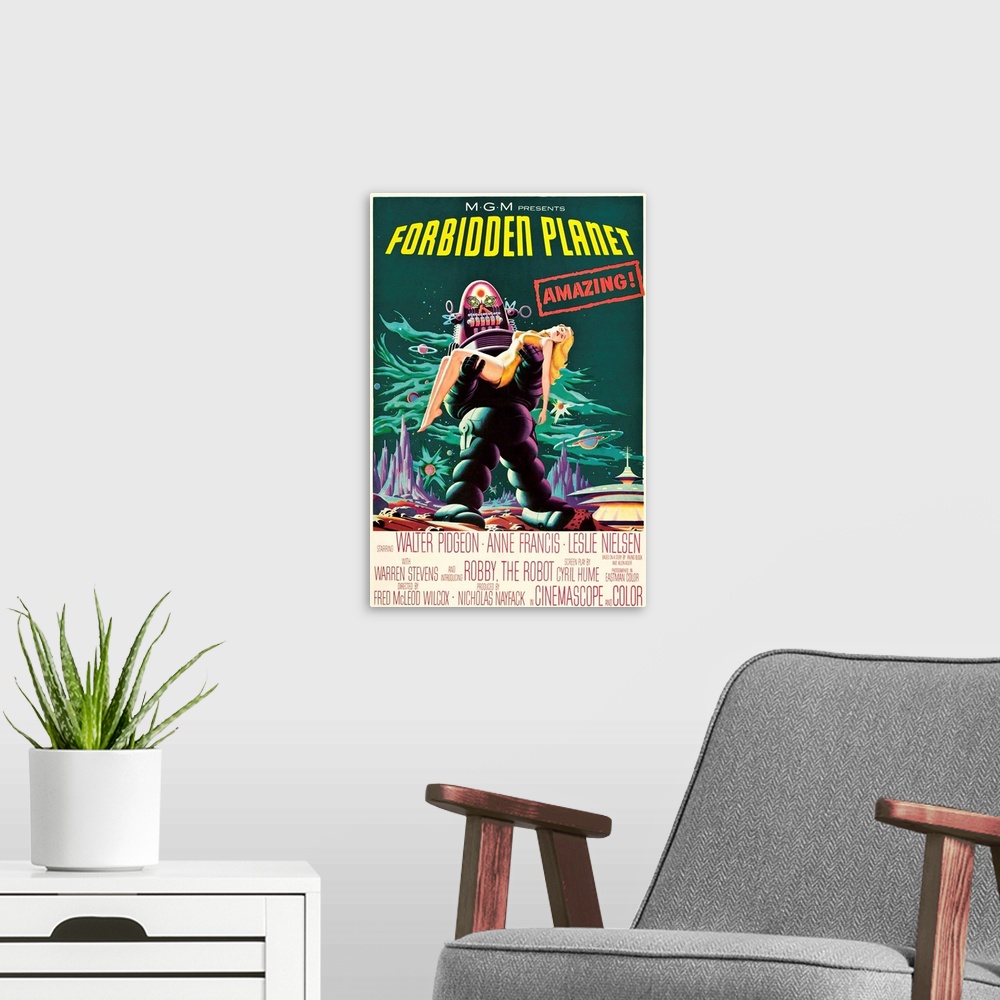 A modern room featuring Forbidden Planet - Vintage Movie Poster