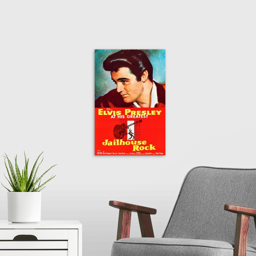 A modern room featuring JAILHOUSE ROCK, Elvis Presley, 1957, poster art