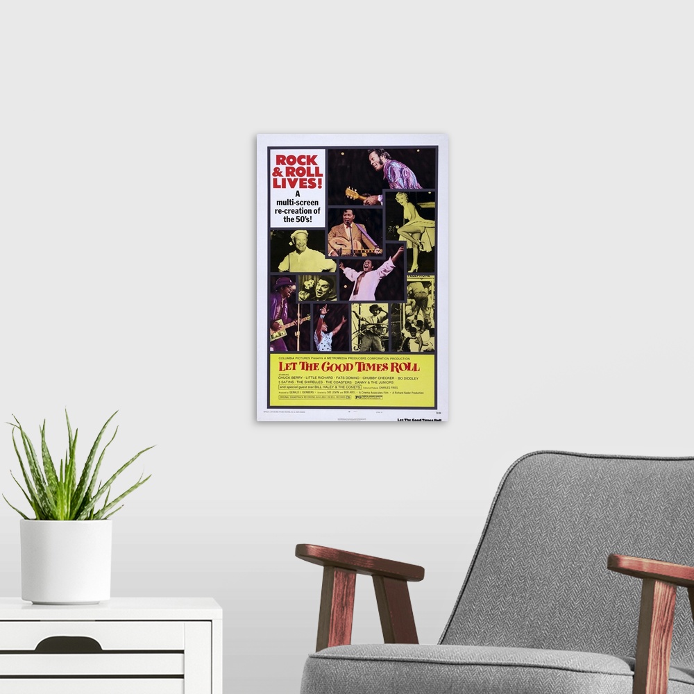 A modern room featuring Let The Good Times Roll - Vintage Movie Poster, 1973