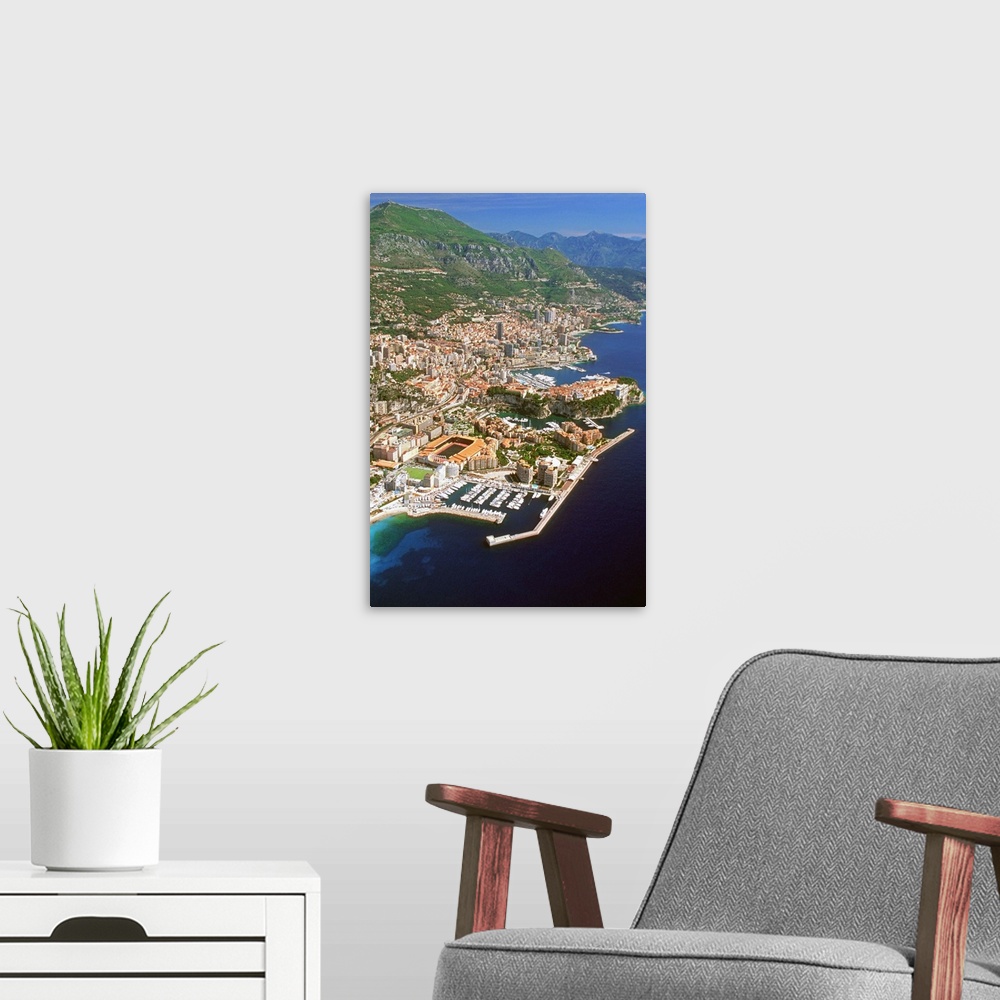 A modern room featuring Aerial view of a city, Monte Carlo, Monaco, France