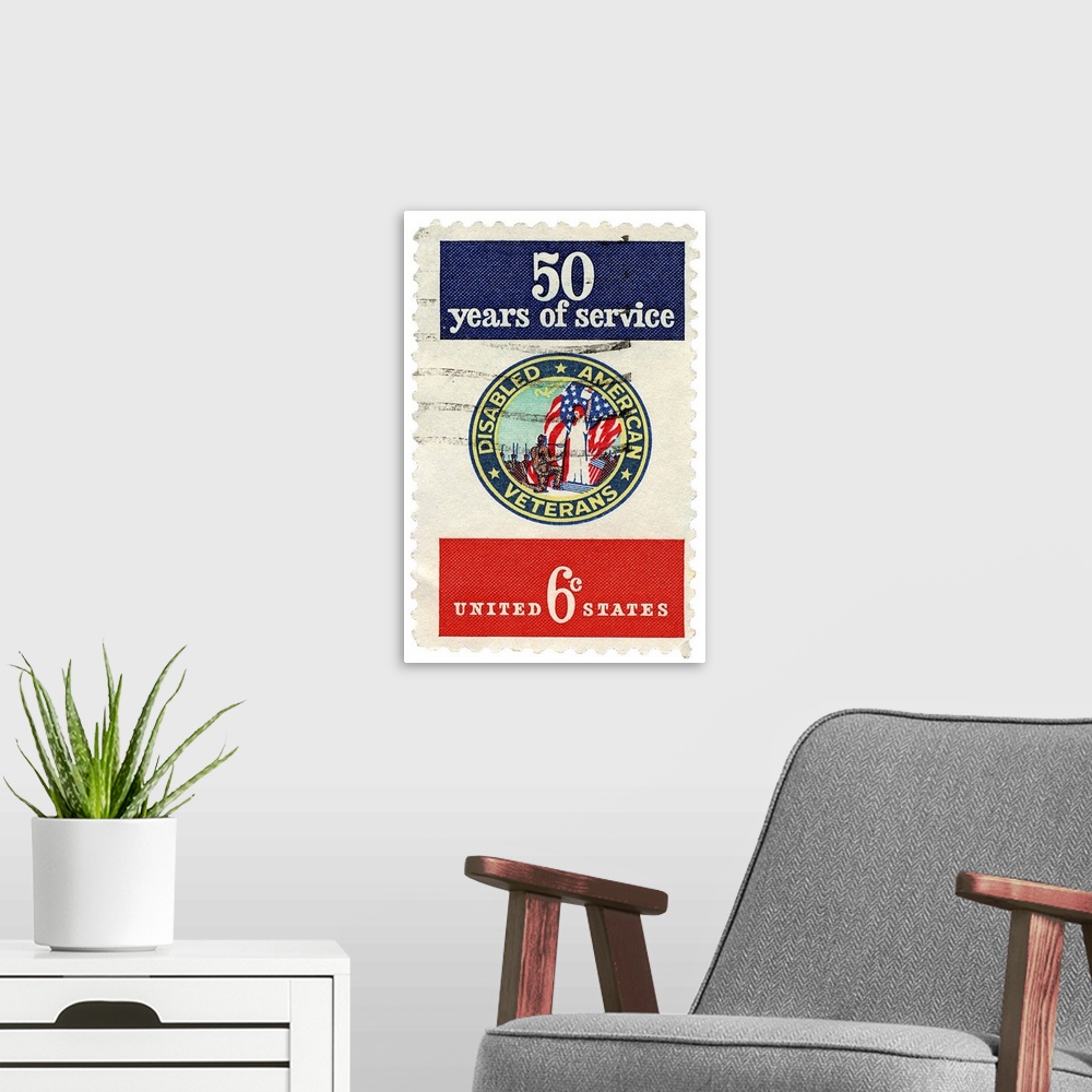 A modern room featuring American Disabled Veterans commemorative postage stamp