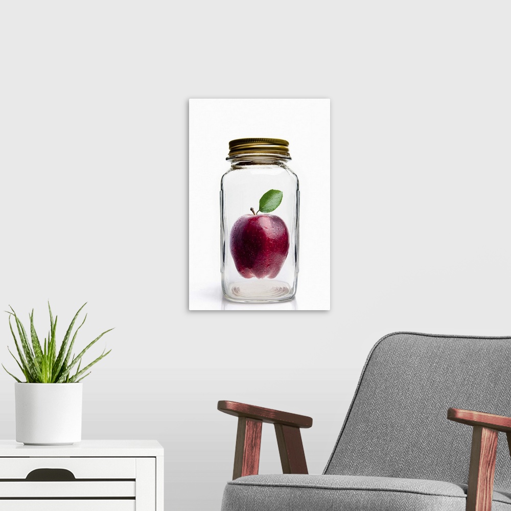 A modern room featuring Apple in glass mason jar