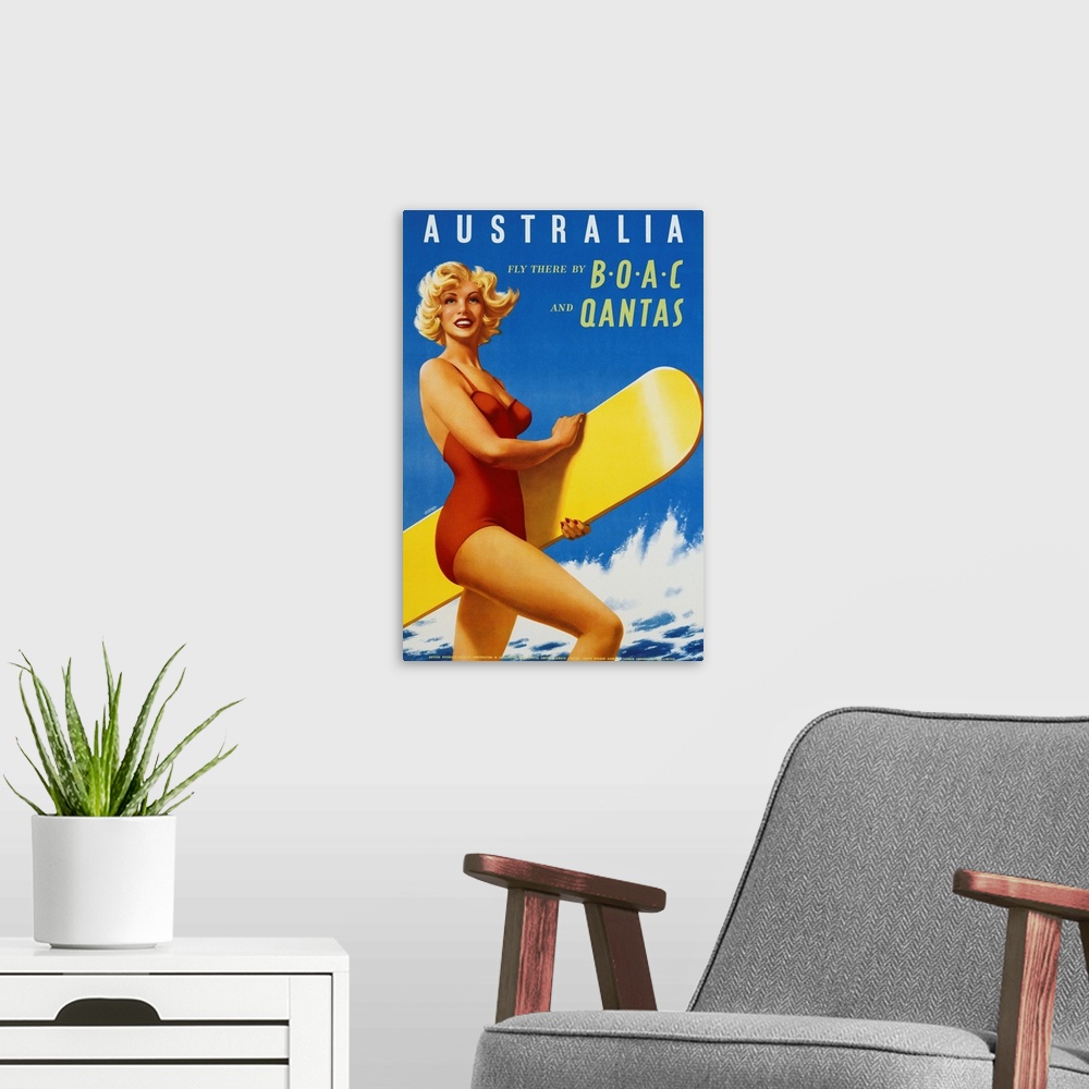 A modern room featuring Australia Travel Poster