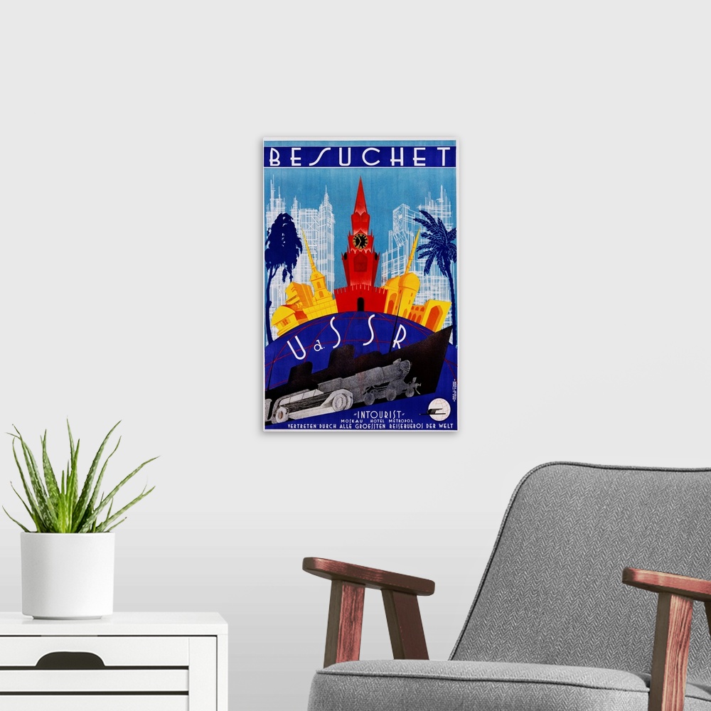 A modern room featuring Besuchet - USSR Travel Poster By Max Litwak And Robert Fedor