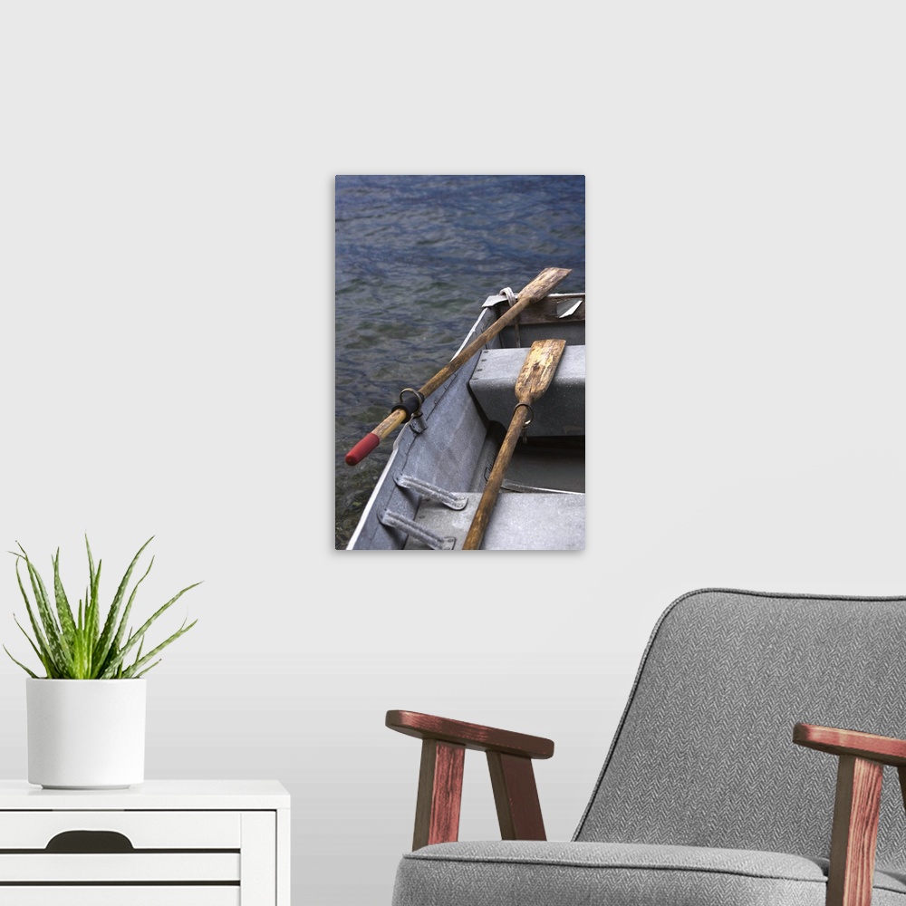 A modern room featuring Boat with oars
